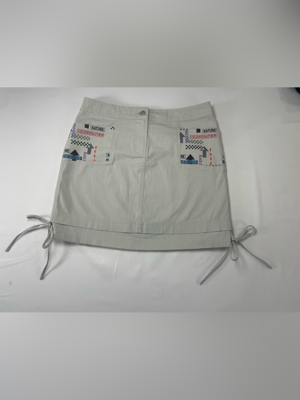 Embroidered Drawstring Mini Skirt - Light Gray - Picture 2 of 12